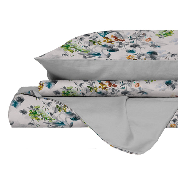 sconto Copripiumino Matrimoniale con Federe Stampato in Puro Cotone Flora