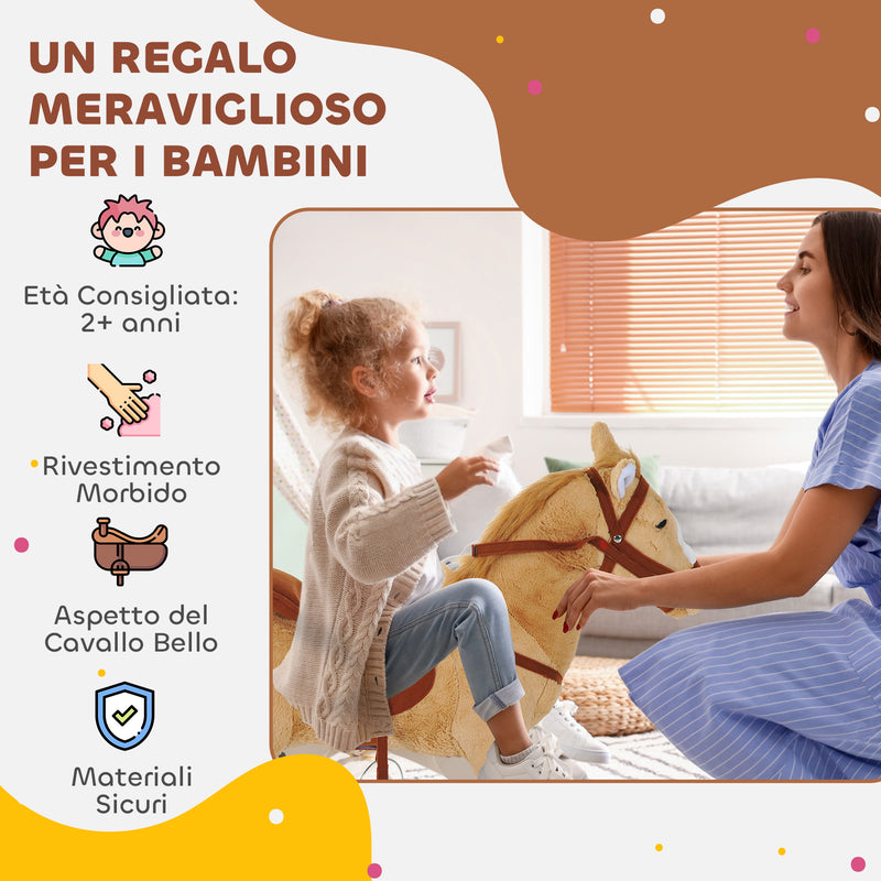 Cavallo Giocattolo con Suoni Realistici Sella Briglie e Poggiapiedi 85x28x60 cm in Poliestere Beige      