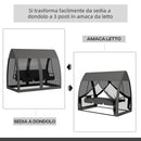 Dondolo da Giardino 2 in 1 Convertibile in Letto 240x140x197 cm con Cuscini e Zanzariera Grigio