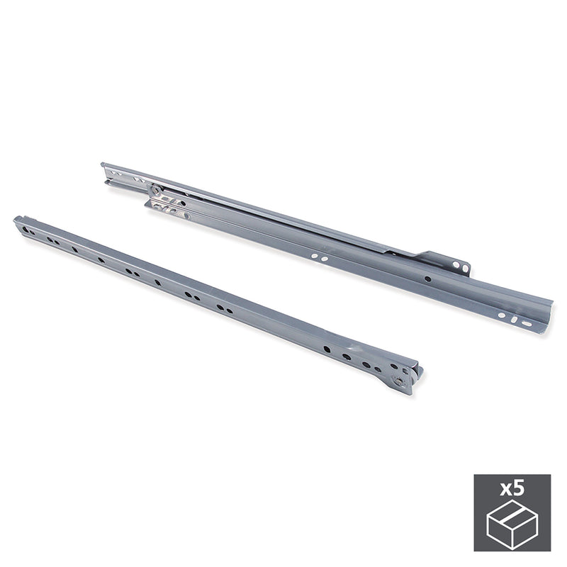 Kit Guide a Rotella per Cassetti Chiusura 450 mm a Estrazione Parziale Grigio 5 Pezzi Emuca