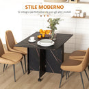 Tavolo da Pranzo Pieghevole per 2-6 Persone 120x80x73 cm con Ruote in Truciolato Nero Effetto Marmo      