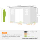 Casetta Box per Attrezzi 303x183x184 cm a 2 Ingressi con Finestre e Prese d'Aria in PP e Alluminio Grigio      