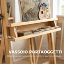 Cavalletto Pittura Pieghevole 50,5x53x178-238 cm con Ruote in Legno di Faggio      