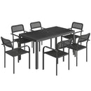 Set da Pranzo da Esterno Tavolo con Foro Ombrellone 150x80x74 cm e 6 Sedie 55x60x83 in Acciaio e PP cm Nero      