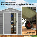 Casetta Porta Attrezzi 196x236x208 cm con Porte Scorrevoli e 4 Prese d'Aria in Acciaio e PP Grigio Chiaro      