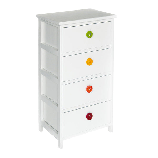 Commode à 4 Tiroirs en Bois de Paulownia Blanc avec Boutons de Couleur Fadi acquista