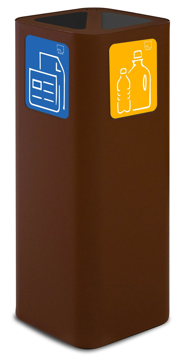 sconto Poubelle de collecte 30x30xh80 cm avec couvercle en acier peint avec 2 compartiments marron