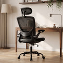 Sedia da Ufficio Ergonomica 64x65x114-129 cm in Rete con Supporto Lombare Poggiatesta e Altezza Regolabile Dondolo Nera      