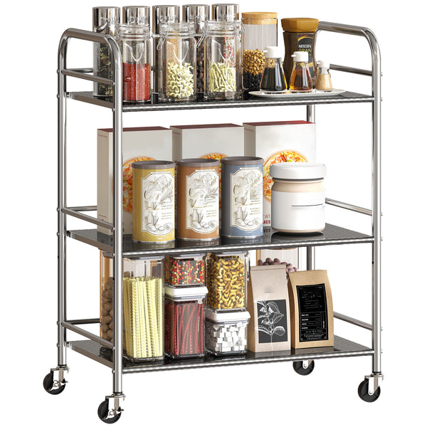 acquista Carrello da Cucina Multiuso a 4 Livelli 60x35x77 cm con Ripiano Centrale Regolabile in Acciaio Inox