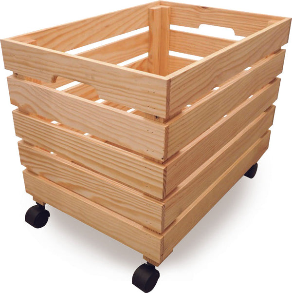 online Panier conteneur à roulettes 35x50x35 cm en bois de pin naturel