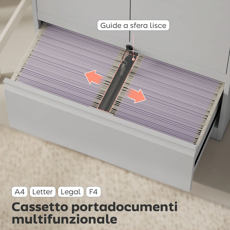 Armadietto da Ufficio 80x40x130 cm con Ripiano Interno e Cassetto in Acciaio Bianco      