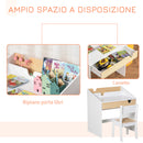 Set Scrivania e Sedia per Bambini con Cassetto e Scaffale in MDF Bianco e Legno      