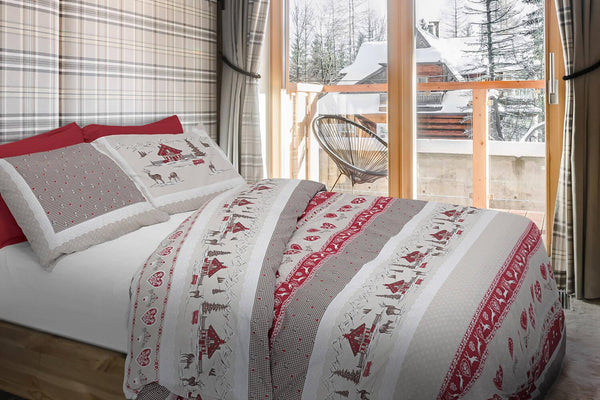 Housse de couette avec taie d'oreiller imprimée en pur coton Cober Holiday Red différentes tailles sconto