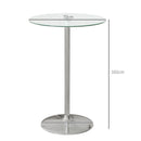 Tavolo Alto da Bar Moderno Rotondo con Base Ø70x102 cm in Acciaio e Piano in Vetro Trasparente