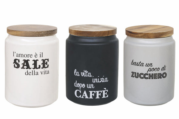 Lot de 3 bocaux en grès avec couvercle en bambou Villa d'Este Home Tivoli prezzo