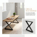 Set 2 Gambe per Tavolo 60x10x43 cm a Forma di X con 12 Viti e 4 Piedini Regolabili Stile Industriale in Acciaio Nero      