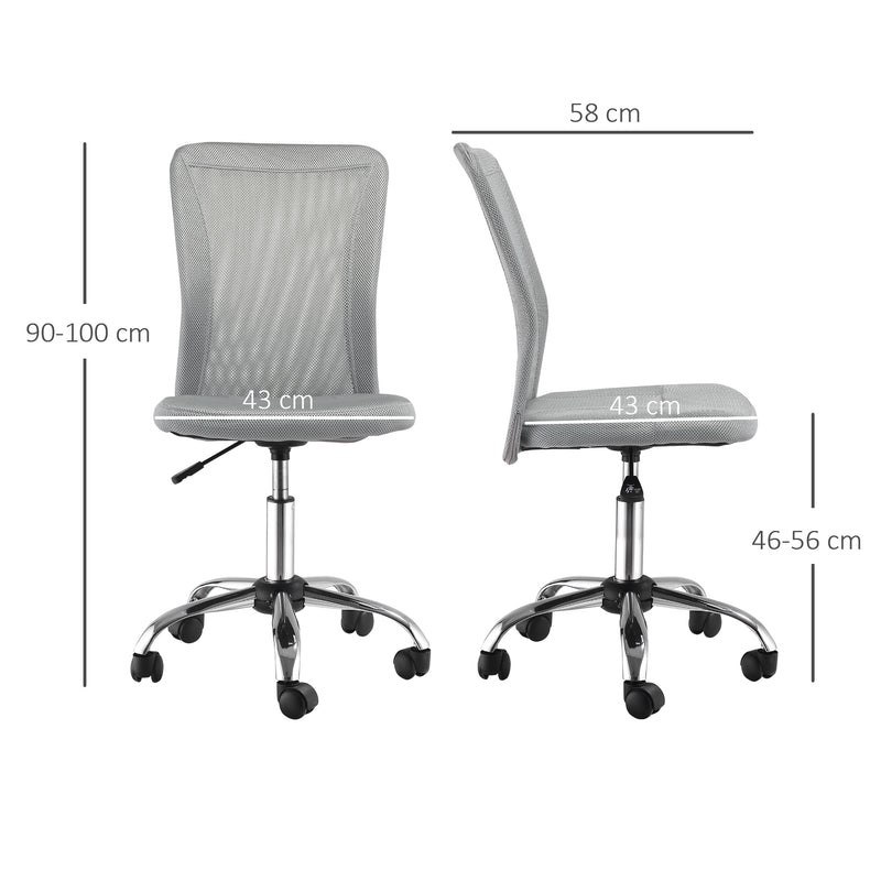 Sedia da Ufficio Ergonomica Senza Braccioli 43x58x90-100 cm in Tessuto a Rete Grigio 