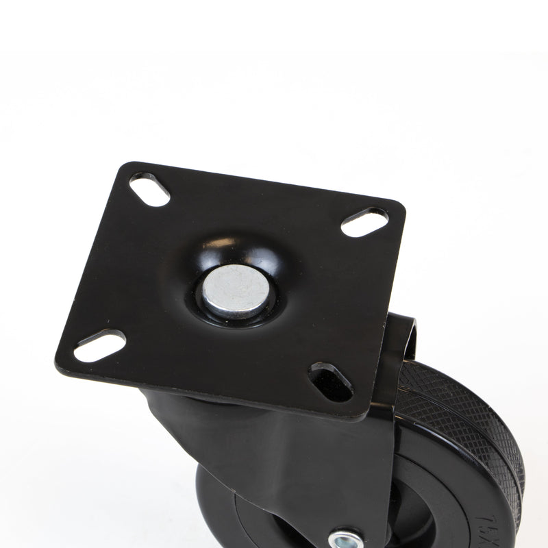 Kit 4 Ruote Slip per Carrello Ø7,5 cm con Piastra in Acciaio Emuca Neri