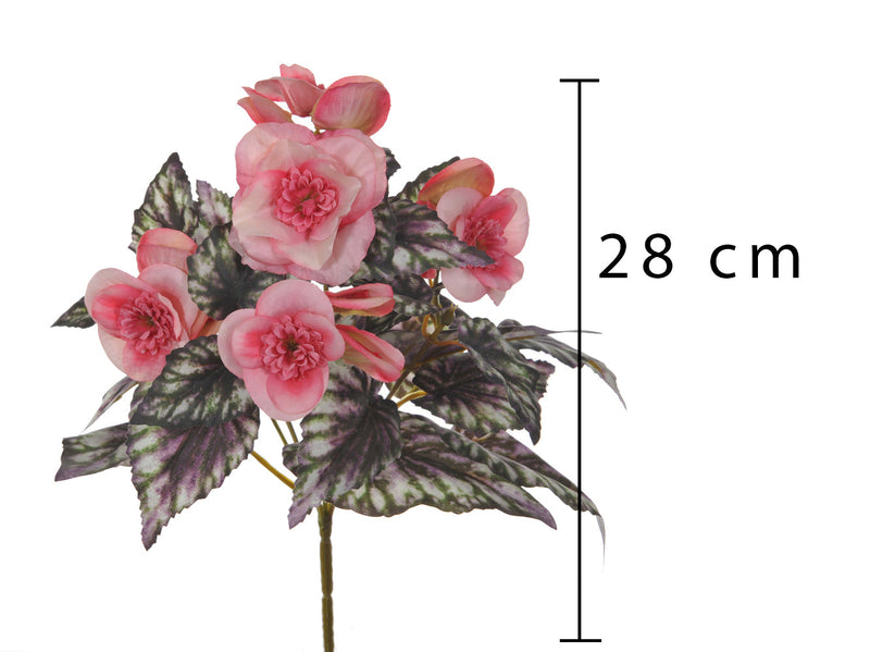 Set 6 Begonia Fiorita Artificiali Composta da 5 Fiori Altezza 28 cm Rosa
