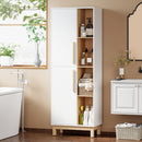 Mobile Bagno Alto 62,5x35x176 cm Salvaspazio con 2 Ante e 4 Ripiani Aperti in MDF Bianco      