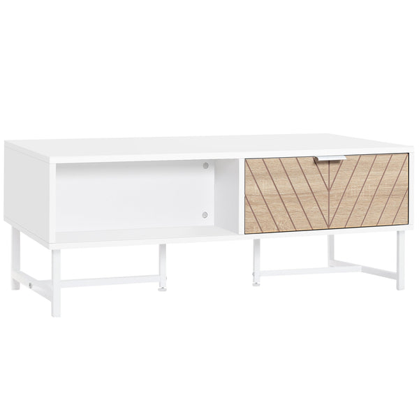 acquista Table Basse avec Tiroirs 100x50x40 cm en Bois et Métal Blanc