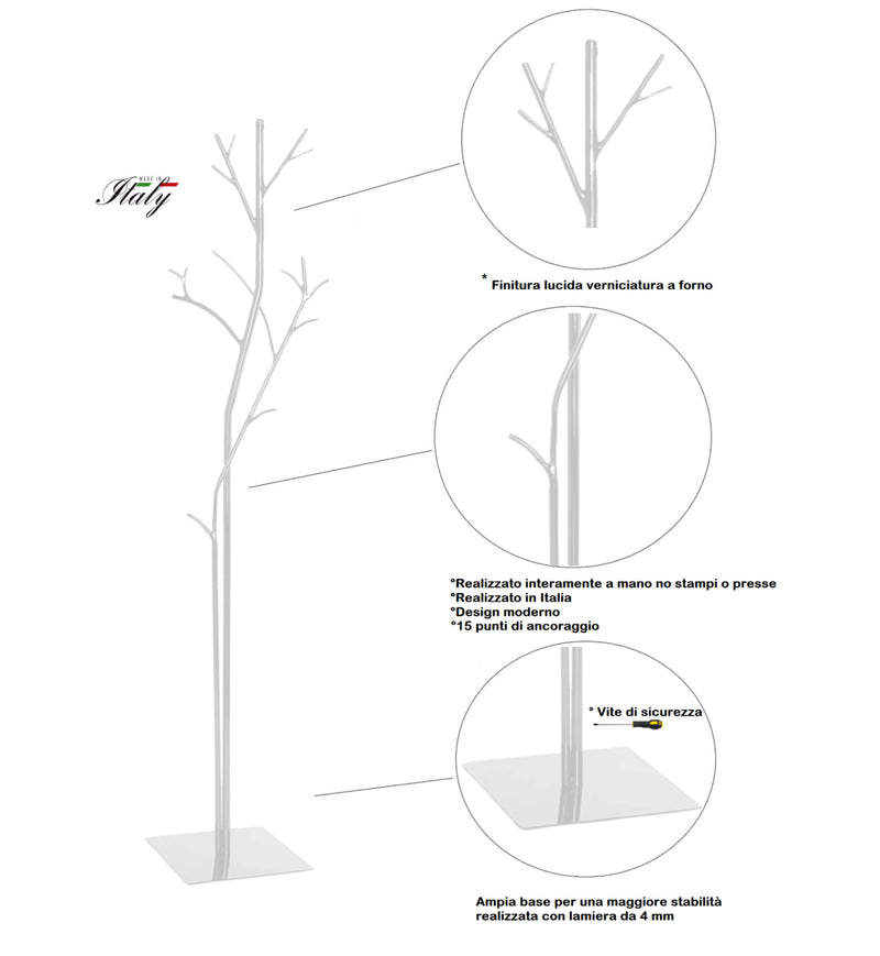 Appendiabiti da Terra 33x33x178 cm in Ferro Battuto Vasconi Platano Argento