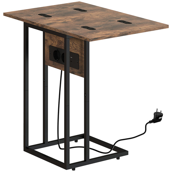 Tavolino da Salotto a C Espandibile 39x29x57 cm con 2 Stazioni di Ricarica in Legno e Metallo Nero e Marrone online
