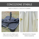 Ombrellone Doppio a 12 Stecche 455x265x238 cm con Base a Croce e Manovella in Acciaio e Poliestere Beige      