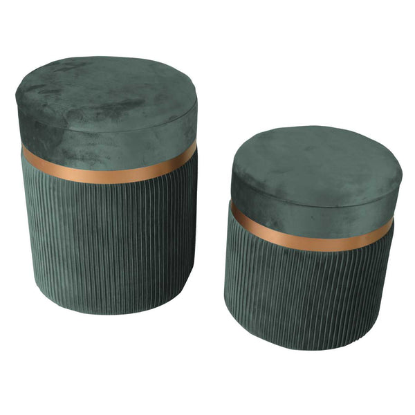 sconto Lot de 2 Poufs de Rangement Ø35 cm et Ø39 cm en Tissu Velours Vert Sauge