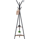 Appendiabiti da Terra 2 Ripiani 41,5x50x180 cm in Acciaio e MDF Lenox Nero/Noce