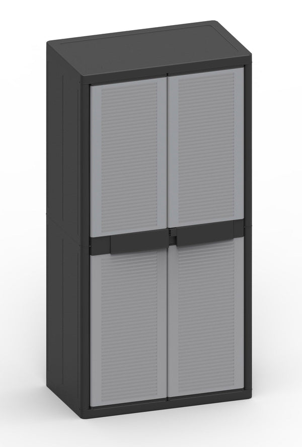 prezzo Armoire à balais modulable d'extérieur 89,7x53,7x180 cm 2 portes 4 étagères en polypropylène Jumbo Cab Gris et Noir
