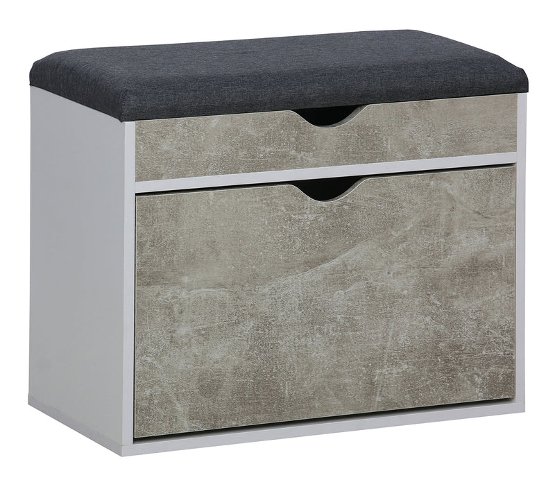 Scarpiera Panca con Scomparto e Cuscino 60x30x50 cm in Truciolare e Poliestere Grigio e Cemento   