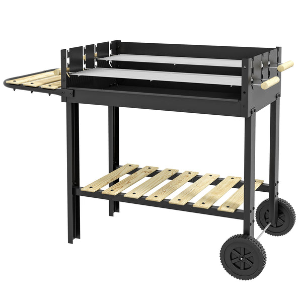 Barbecue a Carbonella 2 Griglie e 2 Ripiani 113x53.5x82.5 cm in Metallo e Legno Nera sconto