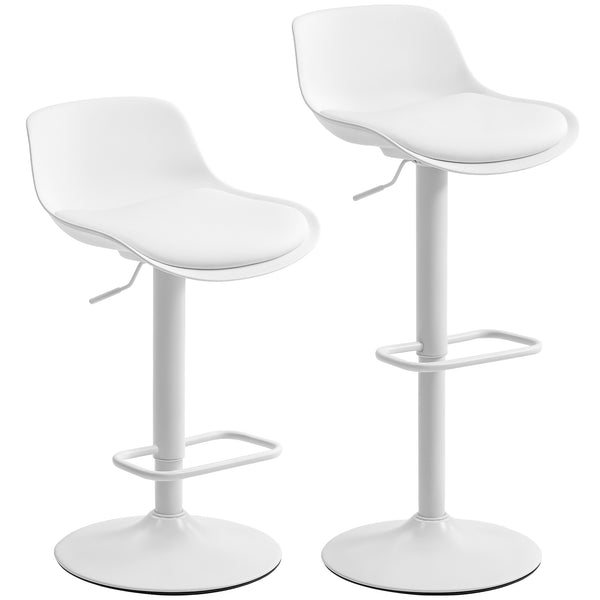 Set 2 Sgabelli da Bar con Schienale Altezza Regolabile Seduta Girevole in Pelle PU e Poggiapiedi Bianco sconto