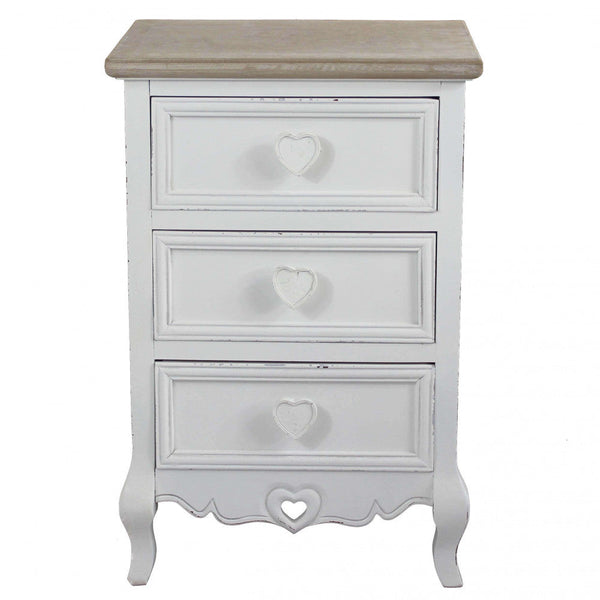 Commode Heart 3 Tiroirs 45x34x66 h cm en Bois de Paulownia Blanc acquista