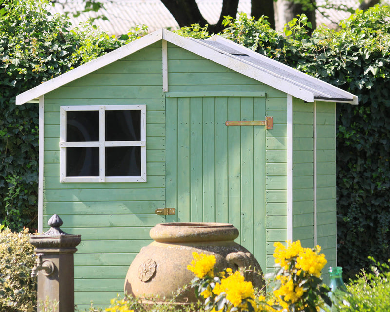 Casette Box da Giardino in Legno Porta Utensili 180x135x220 cm con Porta e Finestra Ecla Grigia