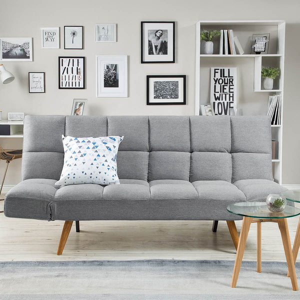 online Divano Letto 2 Posti con Braccioli Apertura Clic Clac Imbottitura in Schiuma Grigio