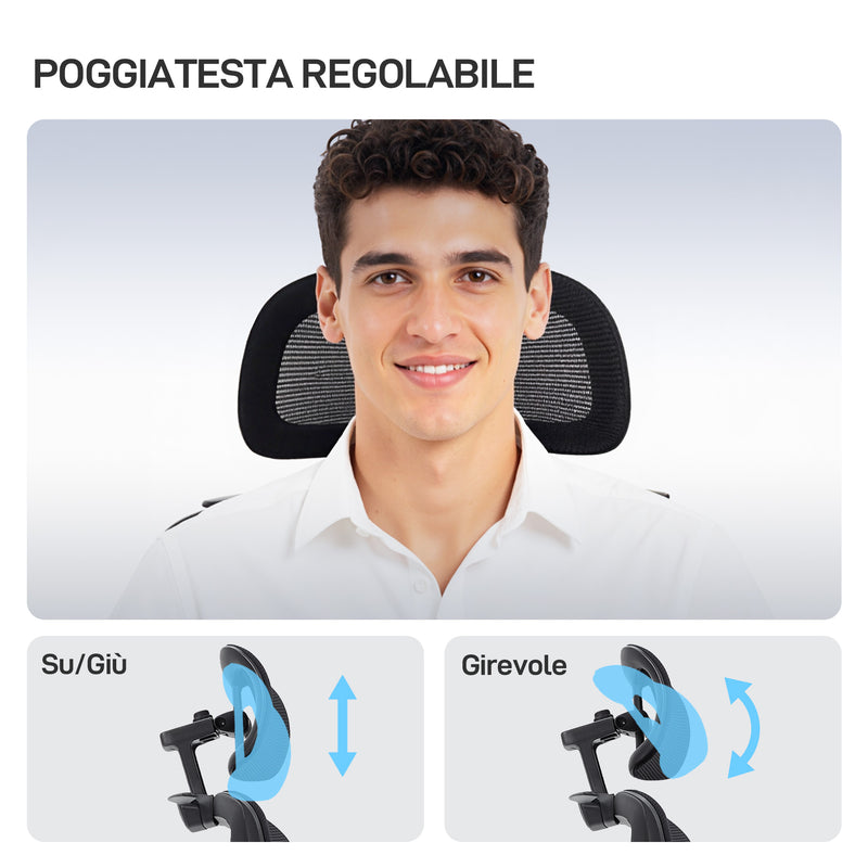 Sedia da Ufficio Ergonomica e Traspirante 73x75x120-128 cm con Supporto Lombare Dinamico e Poggiapiedi Nero      
