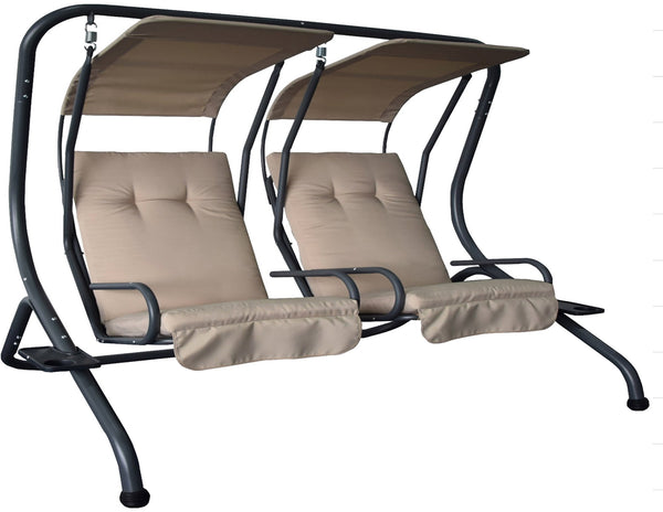 online Rocking chair de jardin 2 places 135x170x170 cm en métal et polyester gris tourterelle