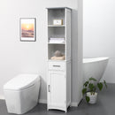 Armadietto Bagno Alto 3 Ripiani 1 Cassetto 1 Anta 34x30x163 cm in MDF Bianco