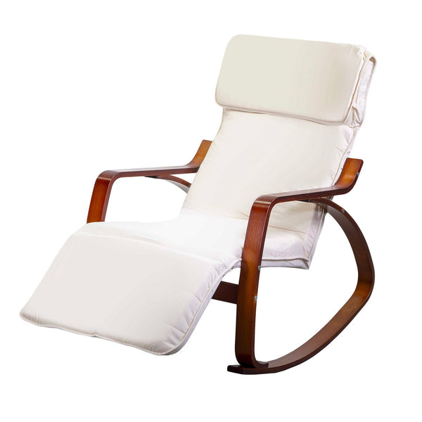 acquista Rocking Chair en tissu et bois avec coussin et repose-pieds 67x110/127xH95cm Adami Naturel