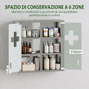 Armadietto dei Medicinali 46x12x48 cm con Serratura e Ante in Vetro Temperato in Acciaio Inox Argento      