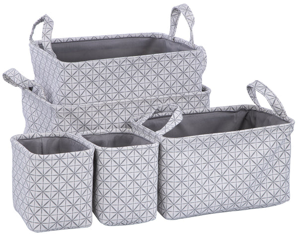 Lot de 5 Paniers de Rangement avec Poignées en Polyester Gris et Blanc sconto
