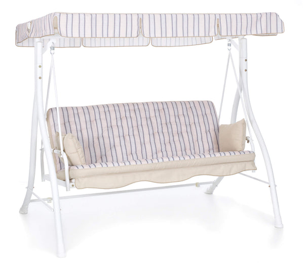 Fauteuil à bascule de jardin 3 places 198x140x174 cm avec dossier inclinable pour fonction lit Zanzibar Blanc sconto