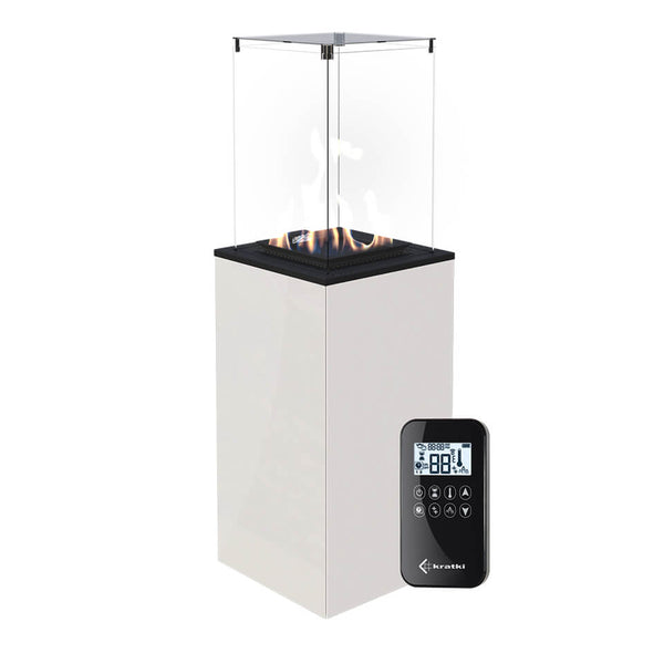 Réchaud à Gaz Extérieur 154,70x48,2x48,2cm Flig Gastonia Blanc Brillant avec Télécommande et Verre prezzo