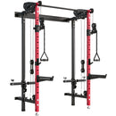Power Cage Stazione Fitness Pieghevole 184x123x209 cm Rack con Barra Trazioni e Sistema Puleggia Cavi in Acciaio Q195 Rosso
