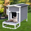 Cuccia da Esterno Rialzata con Balconcino e Tetto Impermeabile in Legno Grigio 83x66.5x74.7 cm 