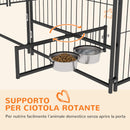 Recinto per Cani con Porticina per Ciotole 211x211x151 cm in Metallo e Tessuto Oxford Nero e Marrone