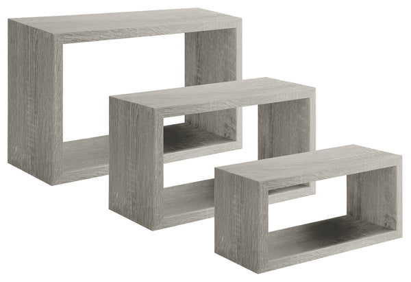 Set 3 Mensole da Parete Rettangolare in Fibra di Legno Trittico Rovere Grigio New sconto