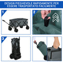Carrello da Giardino Carico max 70kg con Maniglia Telescopica in Metallo e Tessuto Oxford Grigio